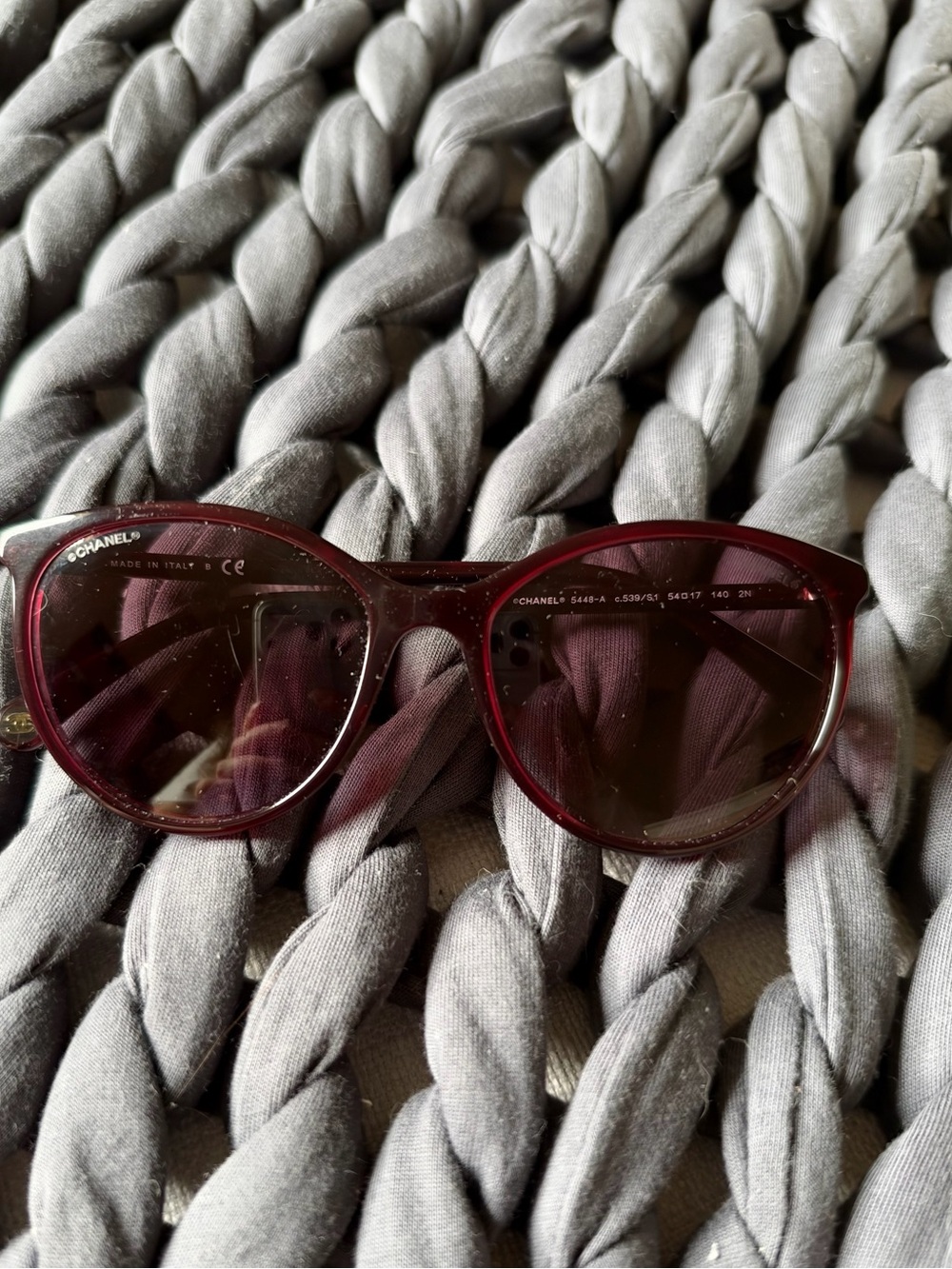 CHANEL Women's Deep Burgundy Round Sunglasses